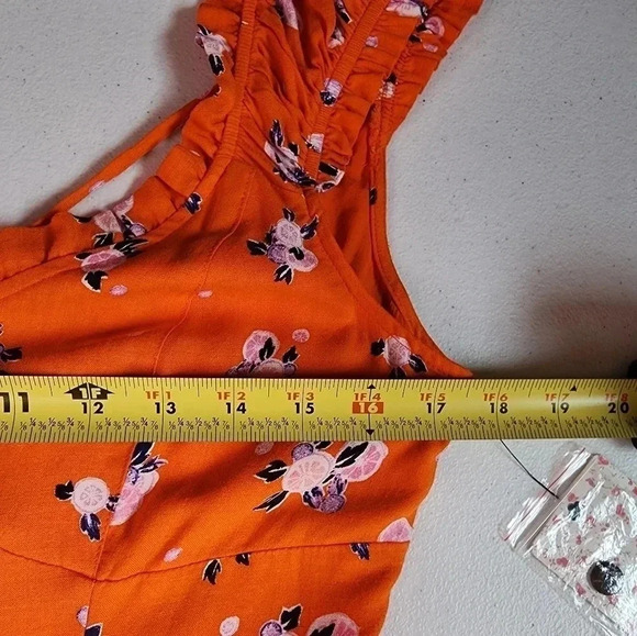 Free People Like a Lady Orange Citrus Floral Mini Dress Lace Up Back S NWT - Picture 10 of 16